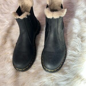 Black Leather Doc Marten Ankle Boots with Fur Lining